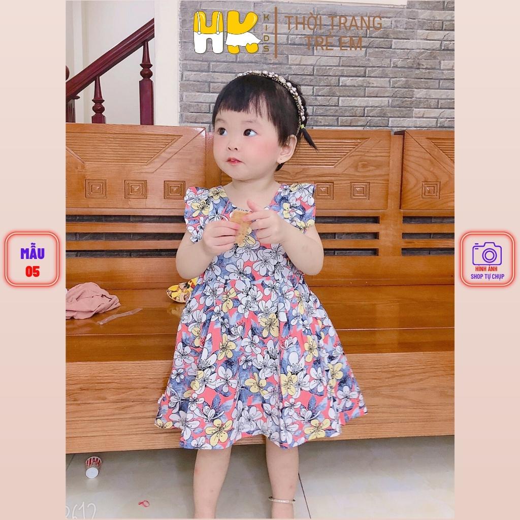 Váy lanh bé gái HK KIDS, kiểu đầm dáng xuông cánh tiên mềm mại cho các bé diện hè (sz 1-6 tuổi)