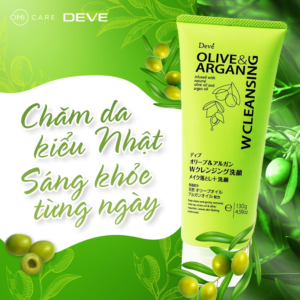 Sữa Rửa Mặt Sạch Sâu Deve Chiết Xuất Dầu Olive &amp; Argan 130gr