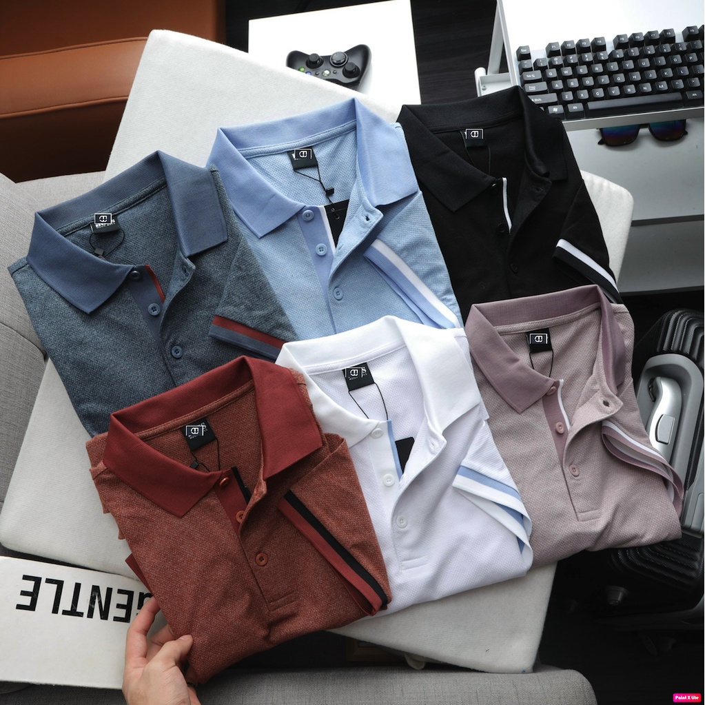 Áo Polo Nam Vải Cotton Nhật , Cổ Bẻ Basic Tay Sọc Phối Màu , Form Slim Fit, Có Bigsize ( 50kg - 90kg )