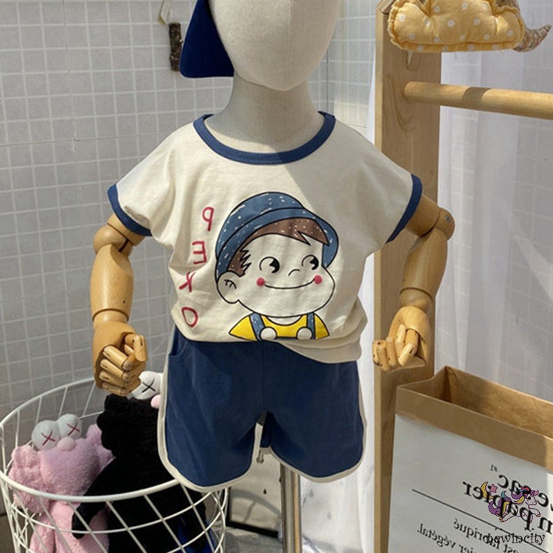 Áo thun tay ngắn in hoạt hình và Quần ngắn thời trang Hàn Quốc cho bé gái