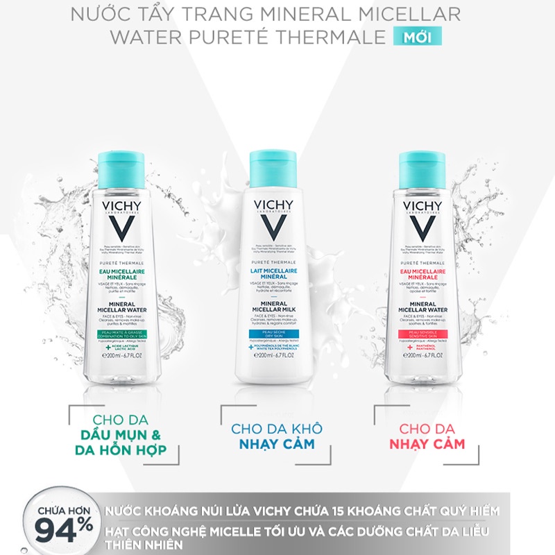 Nước tẩy trang Vichy Mineral Micellar Water Pureté Thermale cho da nhạy cảm 100ml