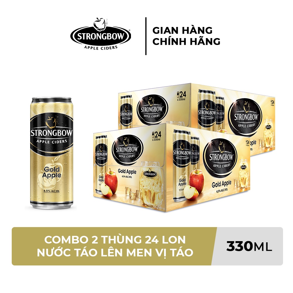 GIAO NHANH HCM - Combo 2 Thùng 24 lon nước táo lên men Strongbow Vị Táo Nguyên bản 330ml/lon