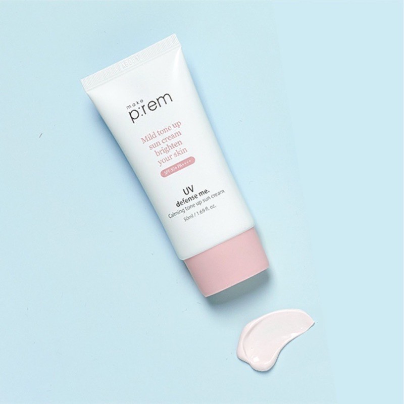 Kem Chống Nắng Vật Lý Nâng Tone Da Sáng Hồng Make P:rem PREM UV defense me Calming tone up sun cream 50ml SPF50+ PA++++