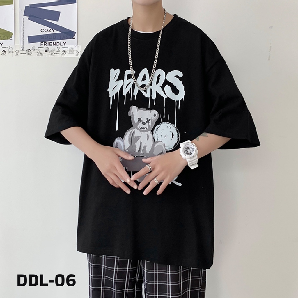 Áo thun nam nữ tay lỡ unisex phông trơn form rộng basic tee hình gấu bears