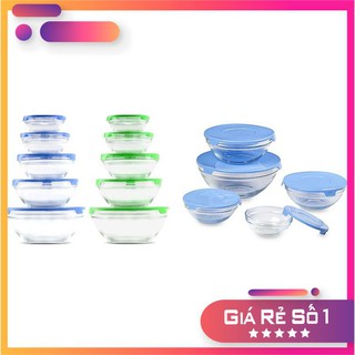 [ SIÊU KHUYẾN MẠI ] Bộ 5 bát thuỷ tinh in hoa có nắp