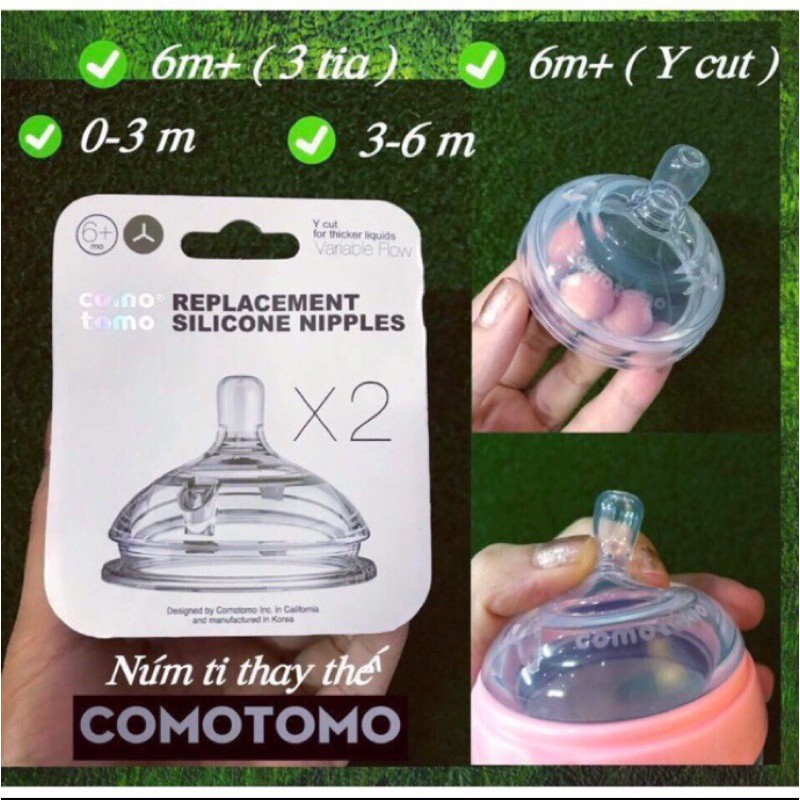 Núm ti thay thế đủ size  (1,2,3 va tia y)  cho bình como silicon 150ml và 250ml cho bé