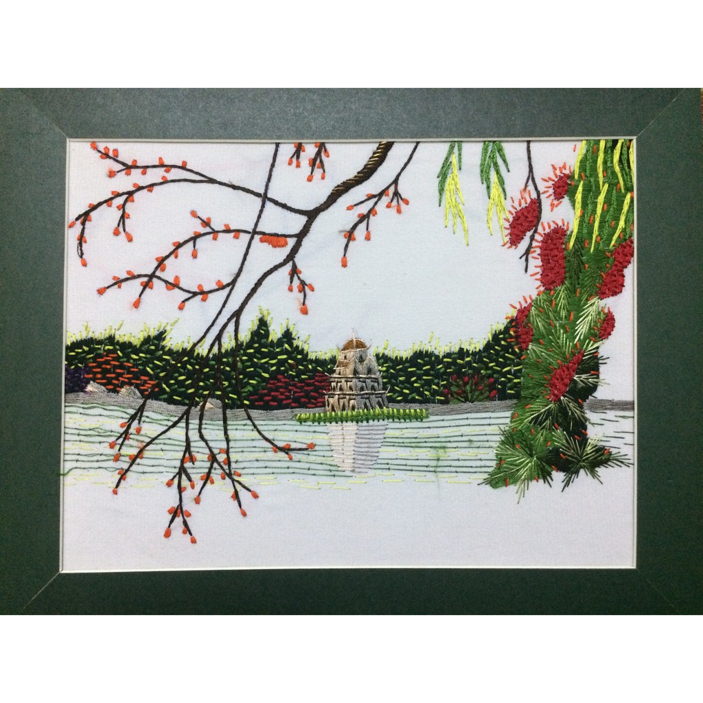 Tranh thêu tay Tháp Phượng HG002 - Tranh thêu phong cảnh Hà Nội 25 x30 cm
