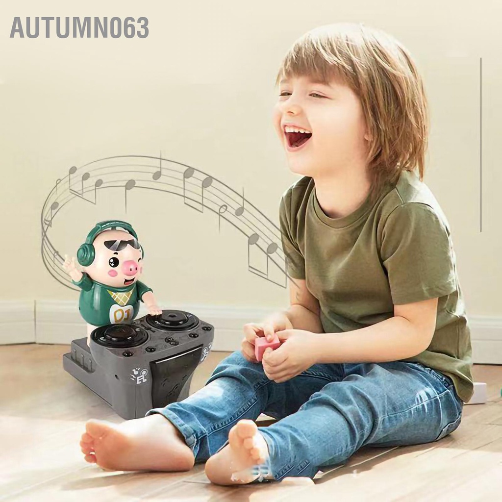Đồ chơi con heo DJ chạy điện có khả năng chống va đập với ánh sáng và âm nhạc Chất lượng thanh rõ ràng Nhịp điệu sống động cho trẻ em bé trai gái Autumn063