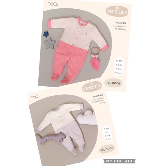 Body có tất hồng/ghi nhạt cho bé từ 0-12m
