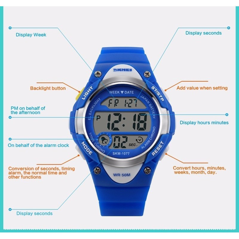 [FOR_KID] Đồng hồ thể thao trẻ em dây cao su Panda SKM 1077 (Xanh) | BigBuy360 - bigbuy360.vn