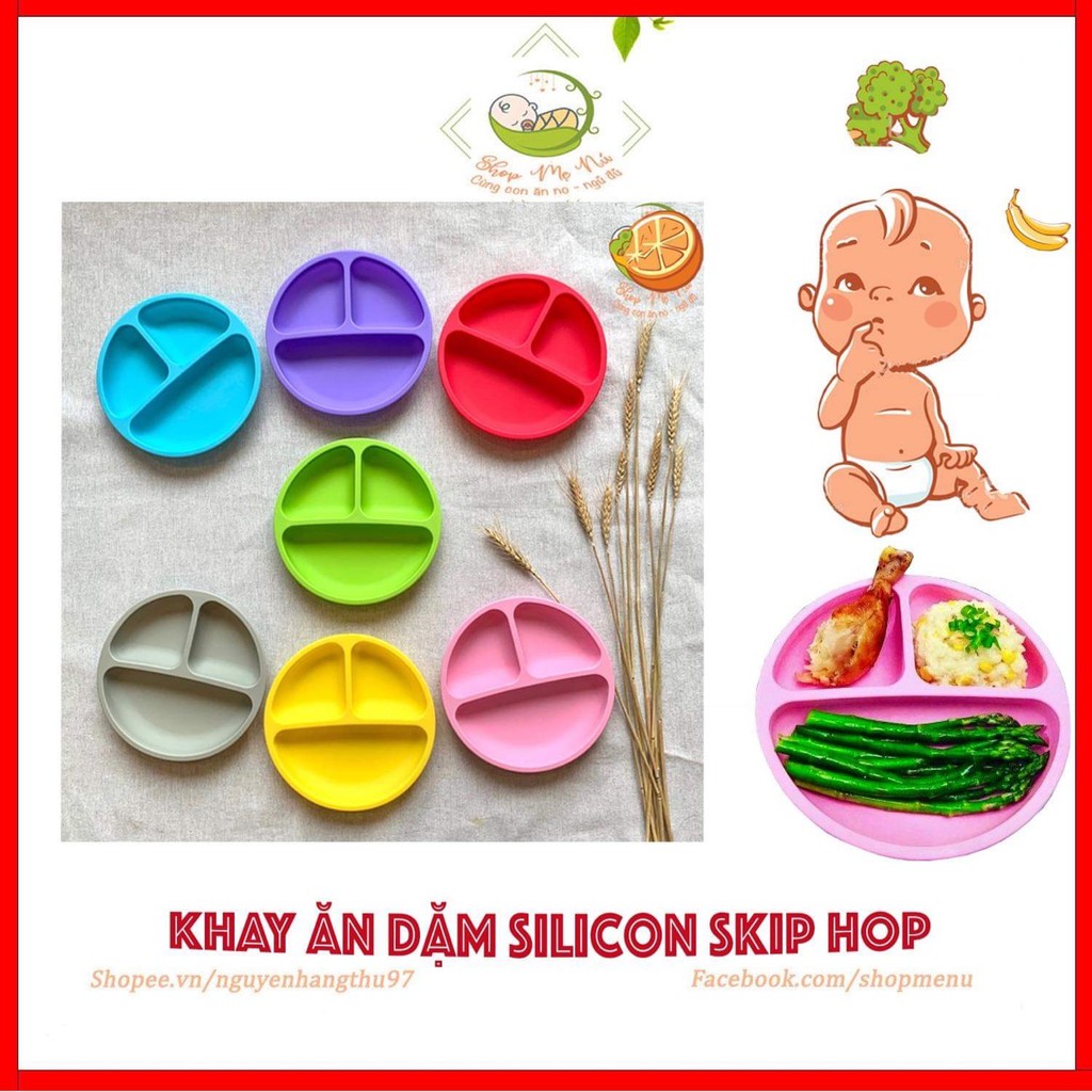 KHAY ĂN DẶM SILICON SKIP HOP CAO CẤP CHO BÉ, AN TOÀN KHÔNG BPA, DỄ RÀNG VỆ SINH, TRÁNH ĐỔ VỠ DỤNG CỤ ĂN CỦA TRẺ
