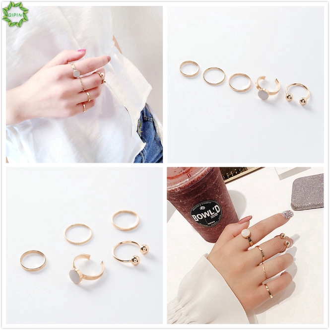 Set 5 chiếc nhẫn hình học kiểu dáng đơn giản cho nữ