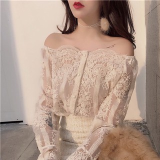 (Order-M) Ulzzang Áo ren dài tay trễ vai M200-1