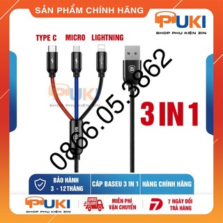 Cáp sạc baseus 3 đầu dòng ra 3.5a iphone - type c - micro