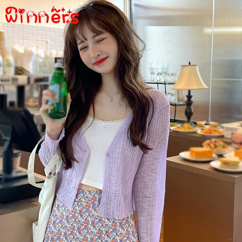 Áo Cardigan Dệt Kim Tay Dài Cổ Chữ V Siêu Mỏng | BigBuy360 - bigbuy360.vn