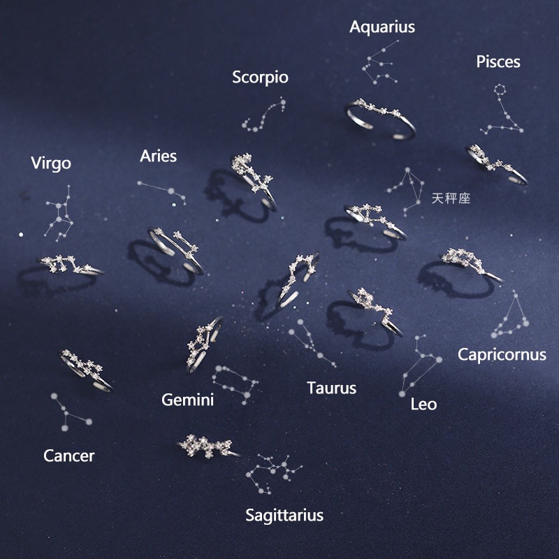 Nhẫn Hở Đính Đá Zircon Hình 12 Chòm Sao Phổ Biến