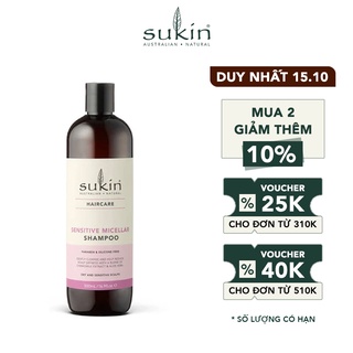 Dầu Gội Micellar Cho Da Đầu Nhạy Cảm Sukin Sensitive Micellar Shampoo 500ml