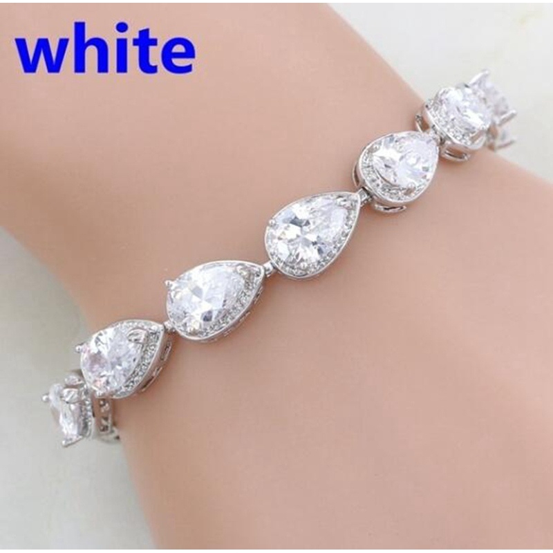 Vòng Tay Bạc Đính Đá Topaz Trắng / Xanh Dương Cho Nữ