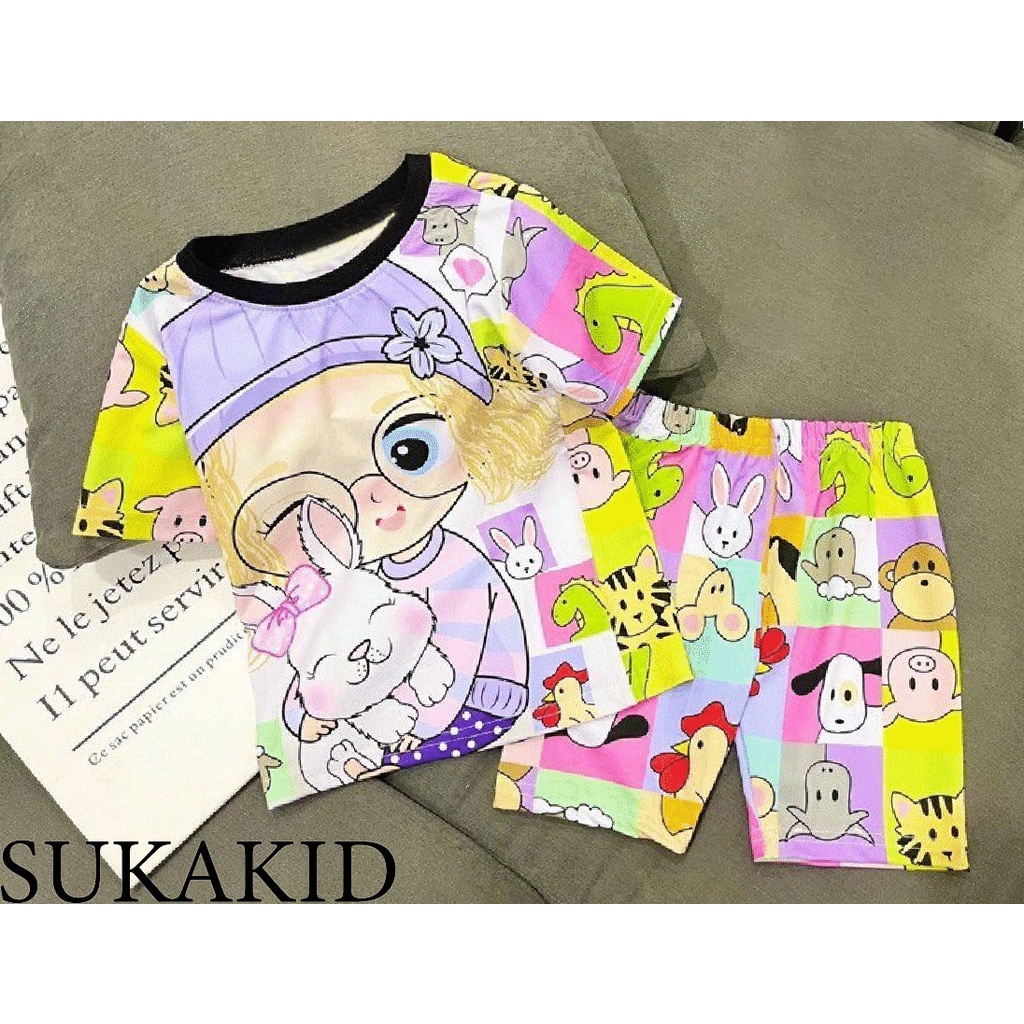 Đồ bộ bé gái hình in 3D chất liệu thoáng mát mềm mịn co hình mèo bọ,ngựa nơ ,gái thỏ 6kg đên 40kg.GN04.
