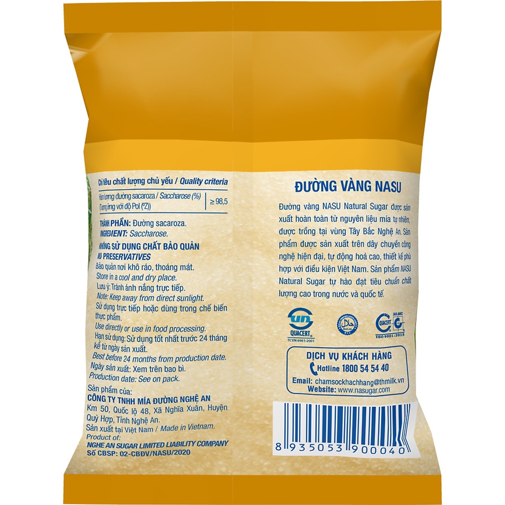 Đường Vàng NASU Túi 1Kg - 100% Mía Đường Tự Nhiên