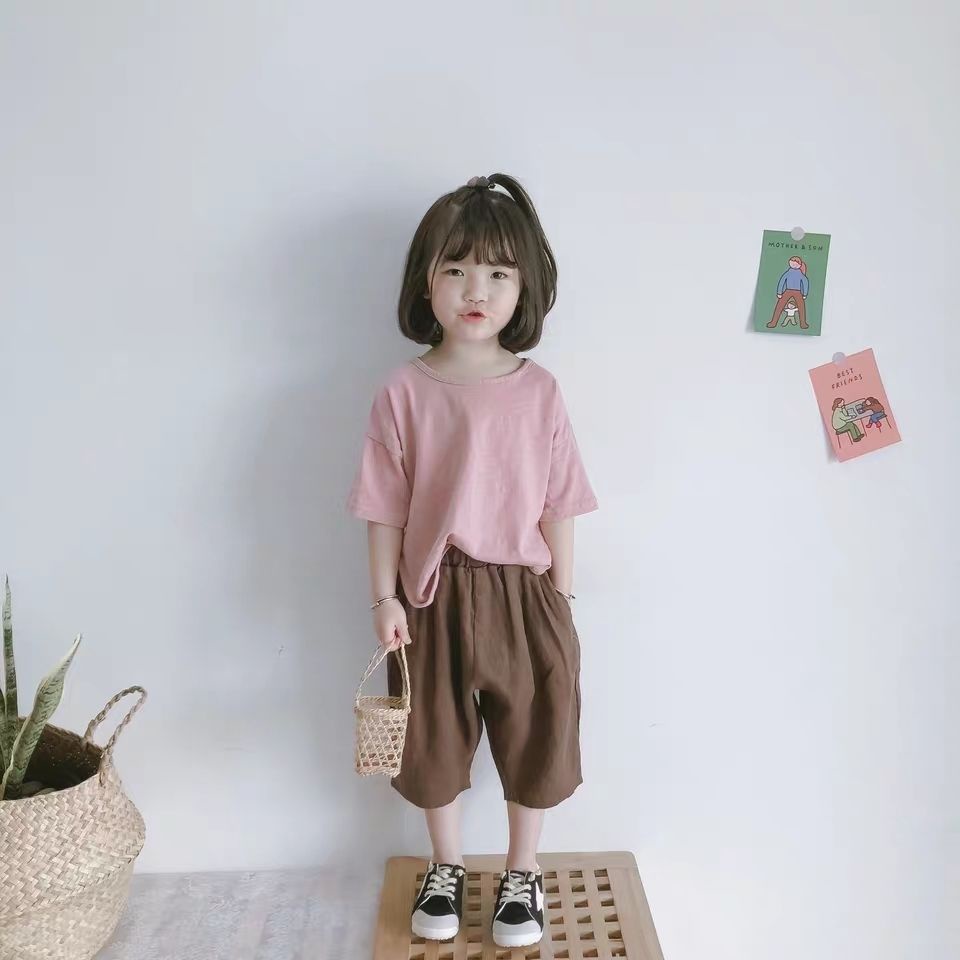 [Babycat Hàng Có Sẵn Bộ Áo + Quần Dài Vải Lanh Cotton Thoáng Khí Phong Cách Nhật Hàn Nhật Bản Thời Trang Mùa Hè Cho Bé Trai Và Bé Gái