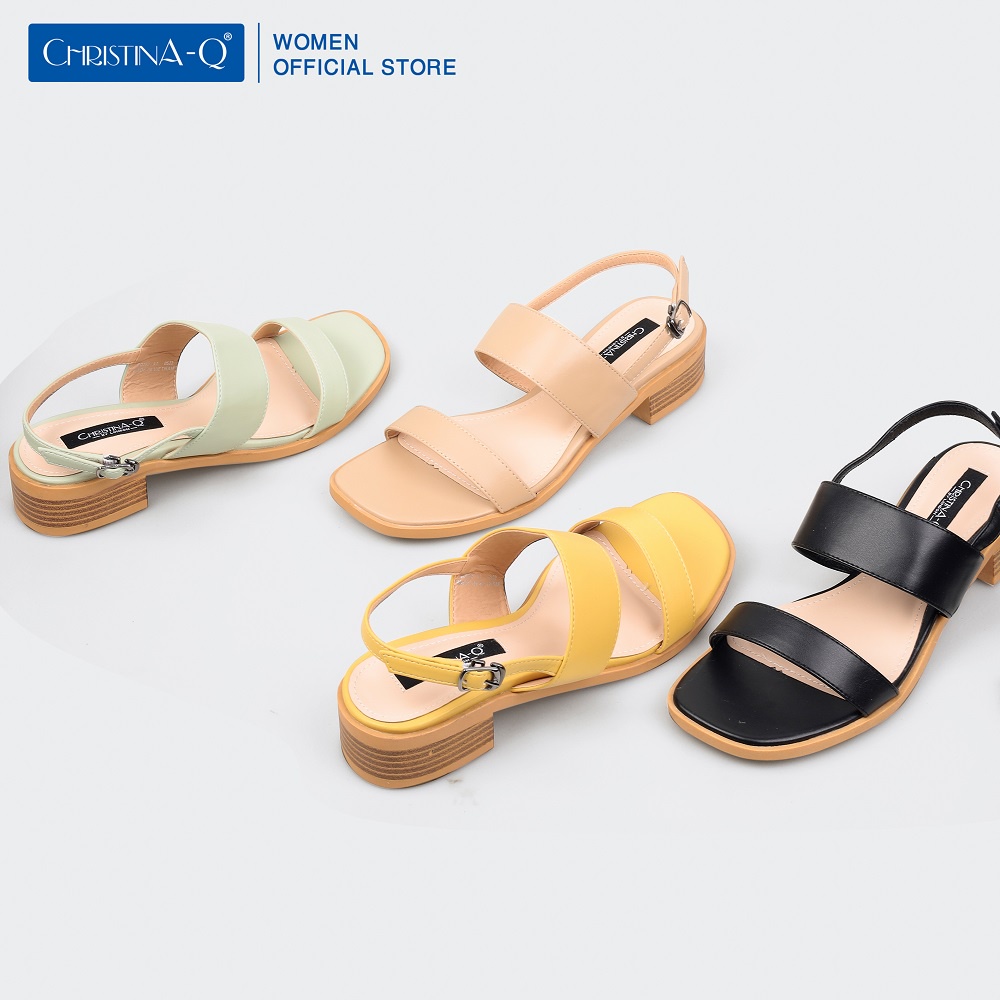 Giày sandals nữ gót phối vân gỗ ChristinA-Q XDN282