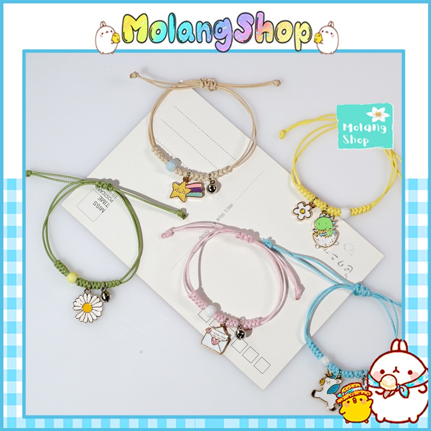 Vòng Tay Đan Dây DIY - Vòng gốm phối charm Mặt Kim Loại Hoạt Hình Đáng yêu Molangshop