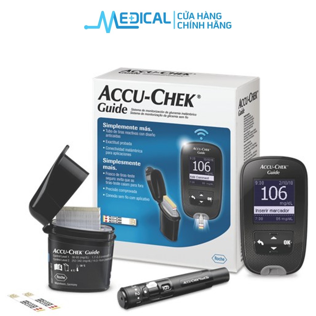 Máy đo đường huyết Accu-Chek Guide MG/DL dùng cho cá nhân - Kèm Dụng cụ lấy máu Fastclix, trụ 6 kim - MEDICA