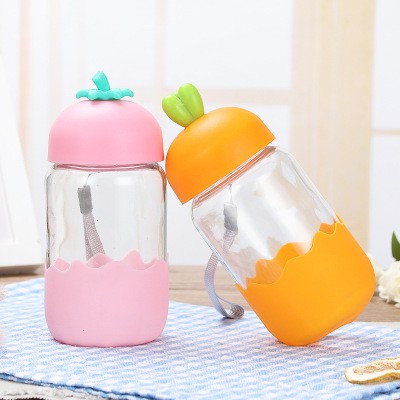 BN2 Bình Nước Thủy Tinh Nắp hoa quả 300ml thuỷ tinh bình nước hoa quả cute chai nước dễ thương | BigBuy360 - bigbuy360.vn