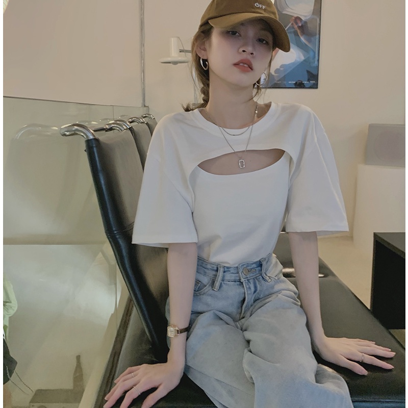 QADCOL Áo Thun Tay Ngắn Thiết Kế Lỗ Rỗng Cao Cấp Thời Trang