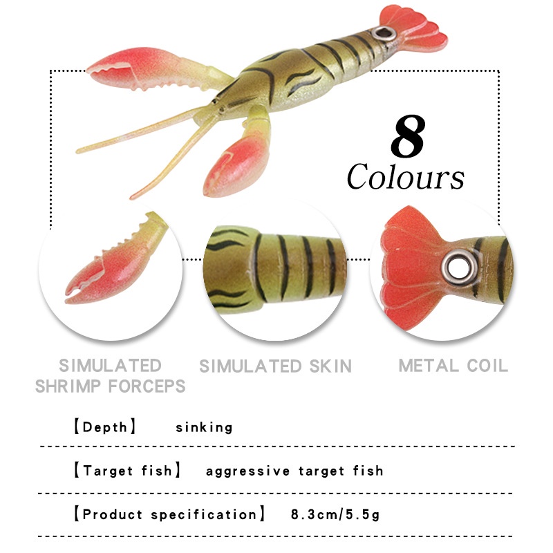 4 Mồi Tôm Giả Câu Cá Bằng Silicone Cao Su Mềm 5.5g-8.3cm