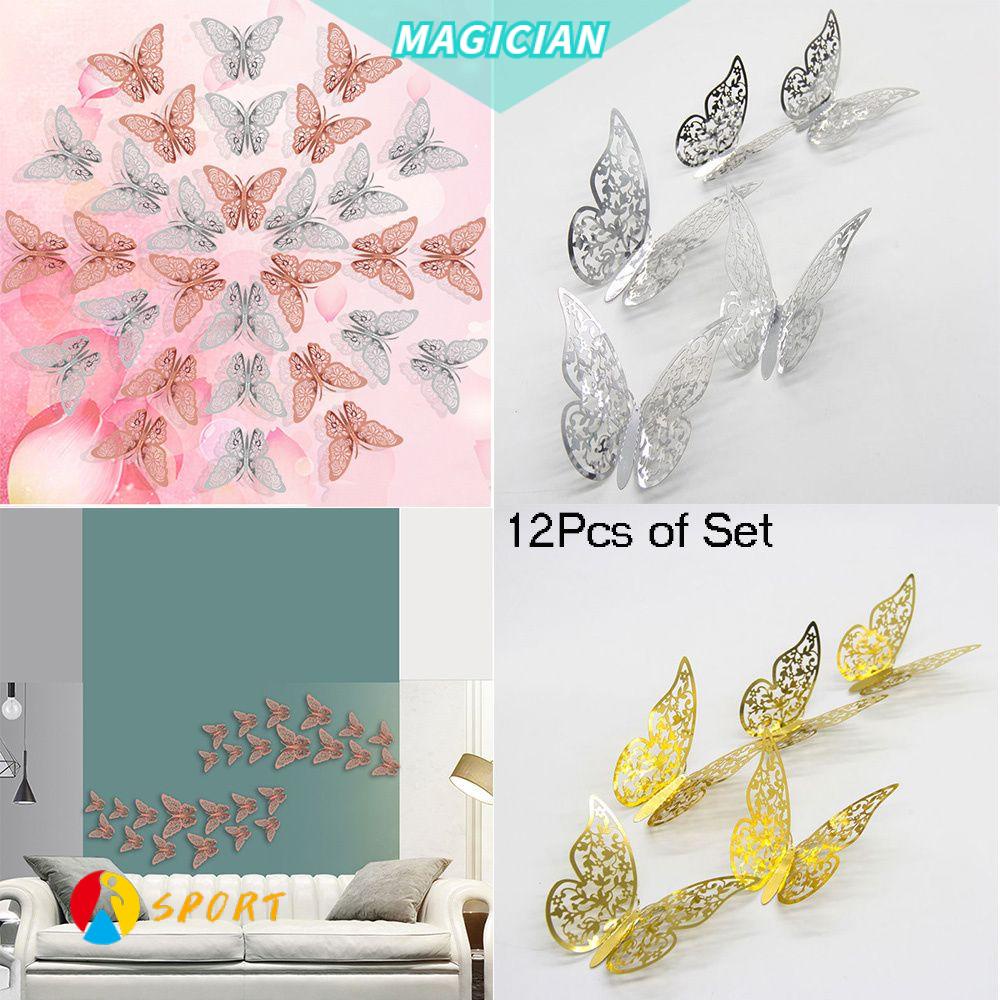 Bộ 12 Miếng Dán 3 Kích Cỡ Trang Trí Nhà Tắm/Phòng Ngủ|Miếng Dán Trang Trí Bánh Kem Họa Tiết Bươm Bướm Độc Đáo