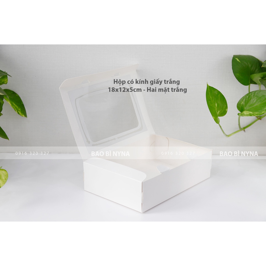 Hộp có kính giấy trắng 18x12x5cm - Hai mặt trắng