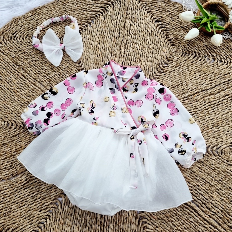 Body Váy Hanbok Ngọc Tím Mẫu Mới Cho Bé Gái 0-12 Tháng, Váy Thôi Nôi, Đầm Đầy Tháng, Bodysuit Sơ Sinh