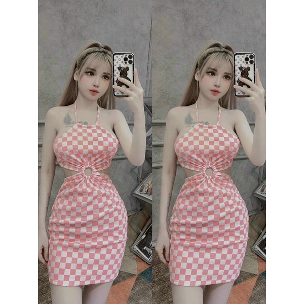 Đầm Yếm Caro Phối Khoen Phong Cách Gợi Cảm D42