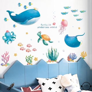 Decal dán tường Chống Thấm Nước Họa Tiết Thế Giới Biển