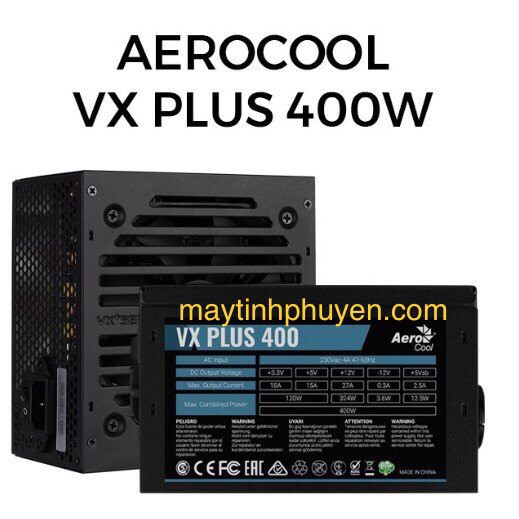 Nguồn Mới 400W AeroCool VX PLUS 400 dây dài có 8 pin cpu,6Pin cho vga bảo hành 36 tháng