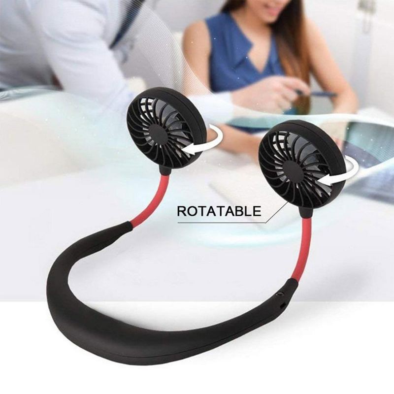 SEL❤Hands-free Neck Band Hands-Free Hanging USB Rechargeable Dual Fan Mini Air Cooler Summer