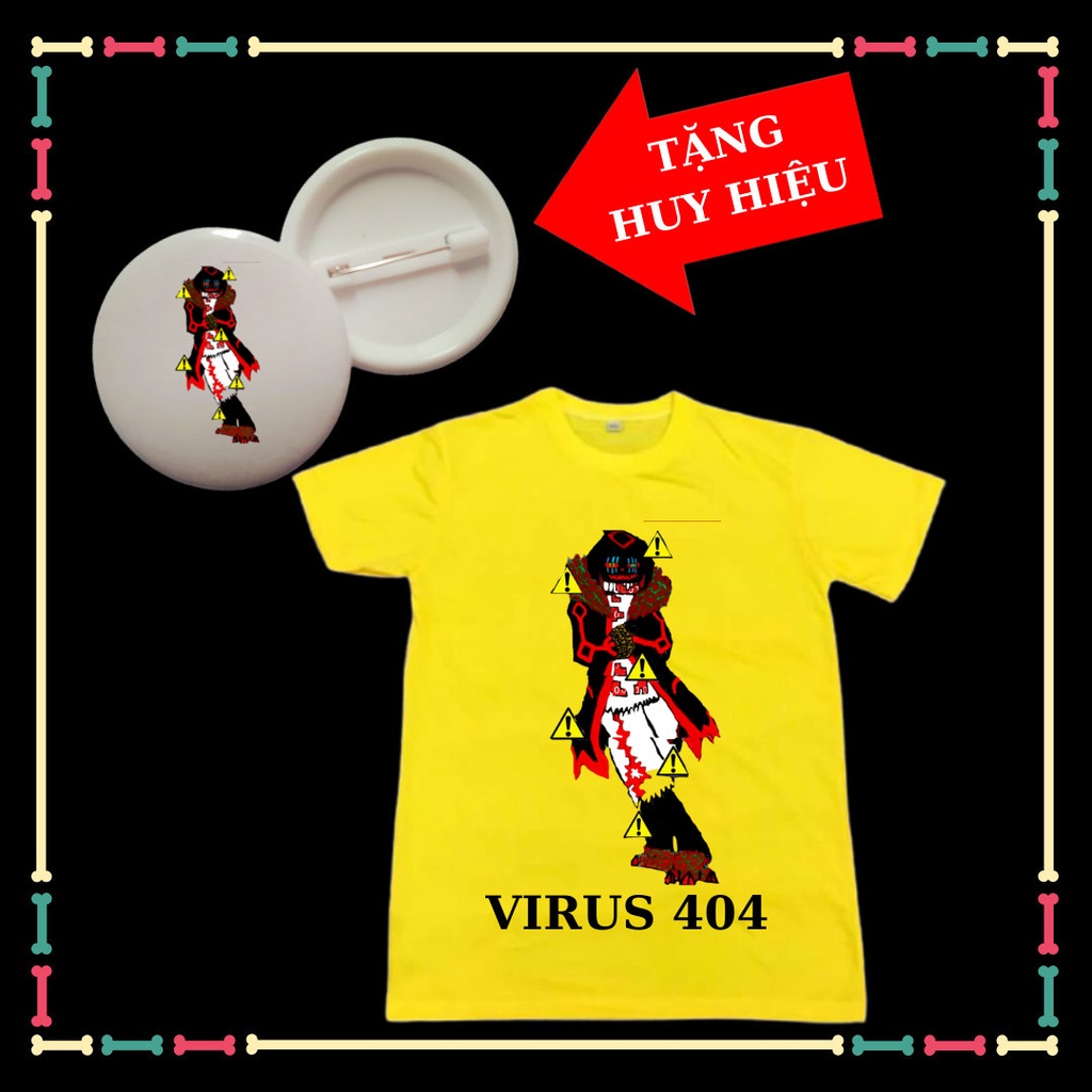 Áo thun trẻ em Virus 404 Sans siêu ngầu, đủ size áo, đủ màu sắc, kèm huy hiệu Virus Sans.