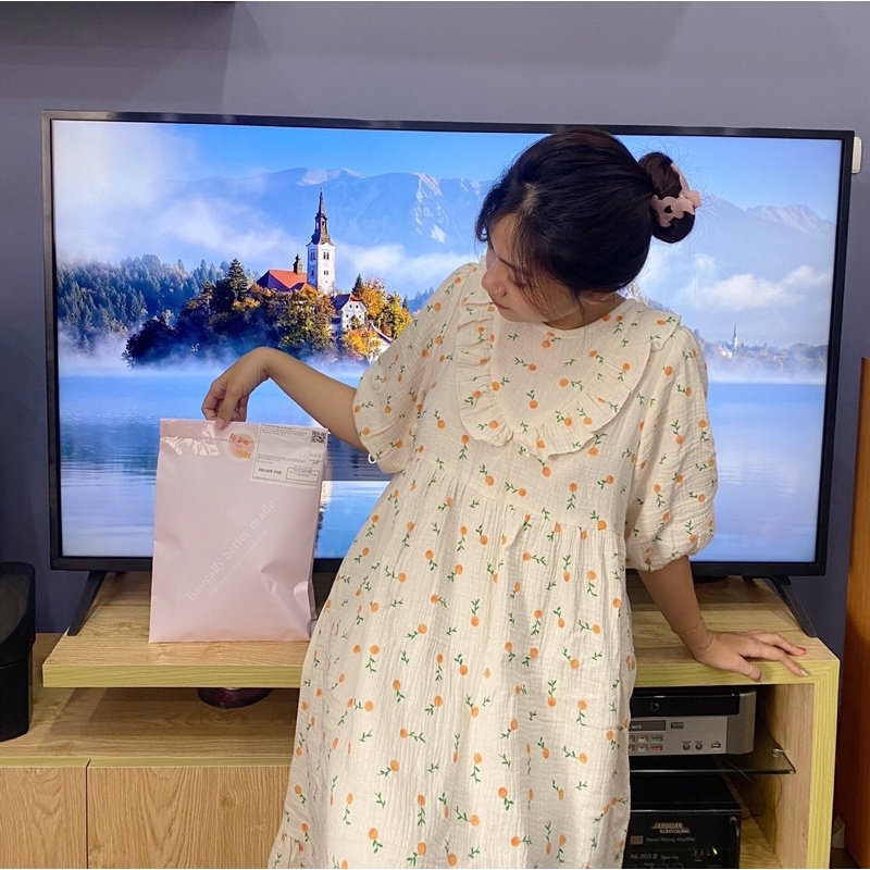 VIDEO-ẢNH THẬT [Hàng thiết kế] Váy ngủ nữ cute váy dáng babydoll vải xô muslin siêu mát | BigBuy360 - bigbuy360.vn