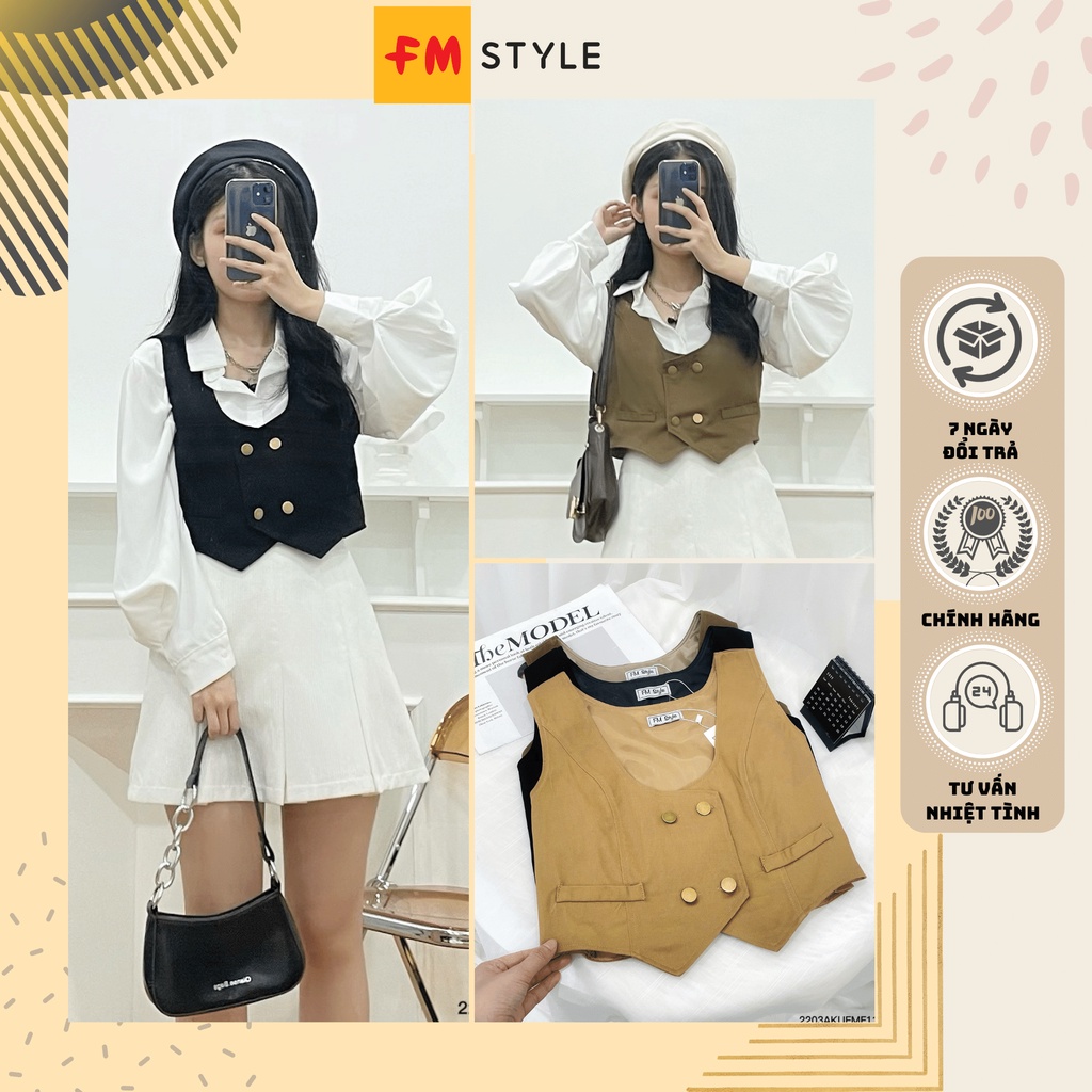 Áo ghile nữ croptop phối nút fmstyle, áo khoác croptop nữ phong cách Hàn Quốc | Fmstyle Shop 220311427