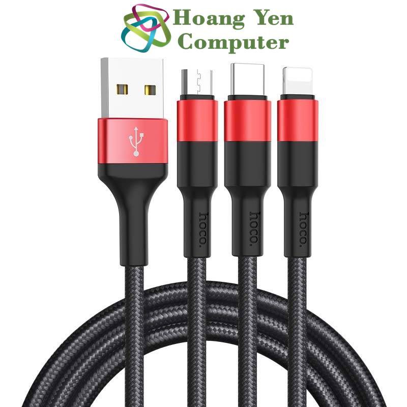 Cáp Sạc Hoco X26 3 Đầu IPhone - Micro Usb - Type C Dây Dù Chống Đứt Dài 1M - BH 6 Tháng 1 đổi 1 (MÀU SẮC NGẪU NHIÊN)