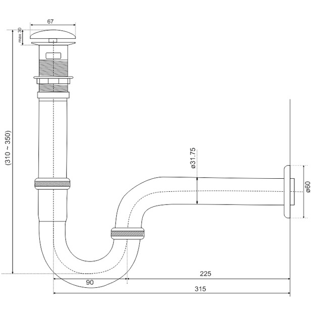 Bộ xi phông lavabo xả nhấn sứ Zento ZXP011-1new