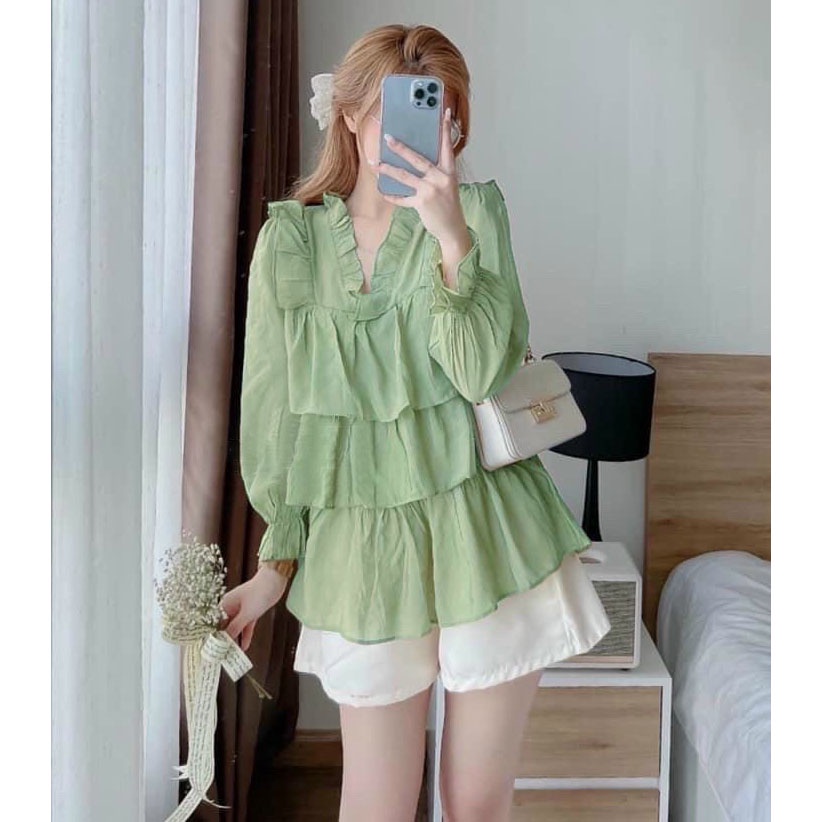 [HCM] Sét Bộ Đùi 3 Tầng Bèo Cổ Tay Dài Thời Trang Nữ Sam Closet Free Size 40-55kg