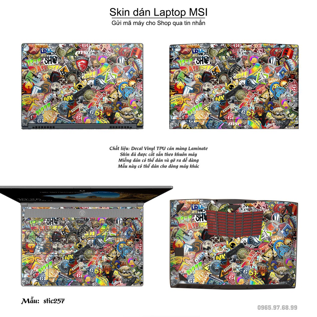 Skin dán Laptop MSI in hình sticker bomb (inbox mã máy cho Shop)