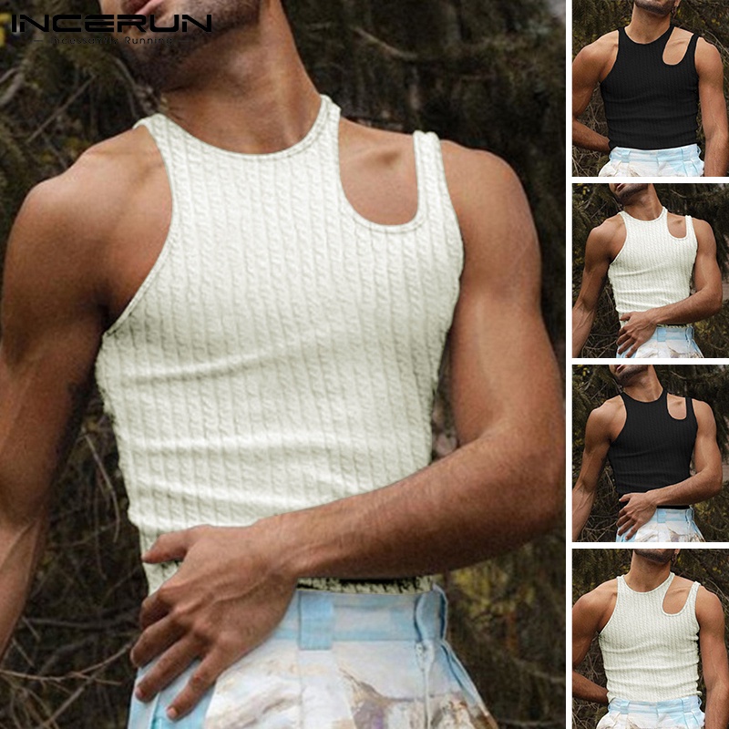 Áo ba lỗ INCERUN không tay dáng ôm thiết kế cổ tròn thời trang cho nam