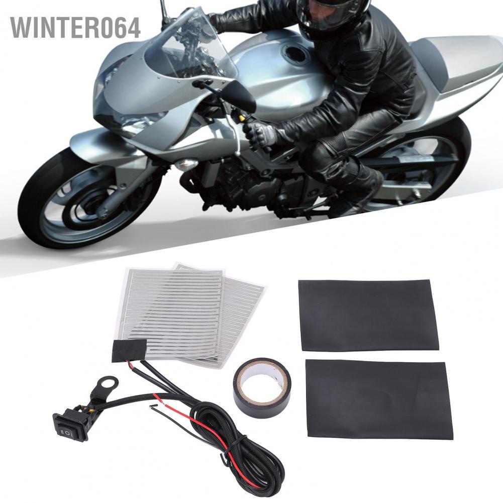 Winter064 12V Universal Motorcycle Heated Grip Pads 2‑Gear Black Handlebar Hand Warmers for Motorbikes