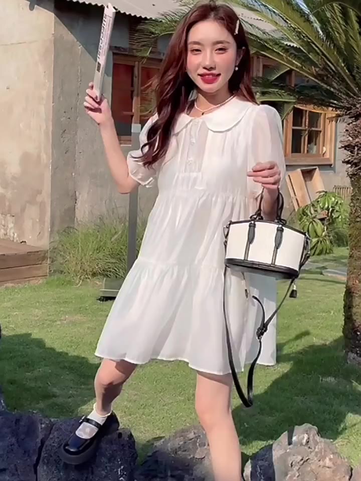 Đầm váy babydoll tay phồng, cổ tiểu thư váy giấu bụng dễ mặc có bigsize | BigBuy360 - bigbuy360.vn