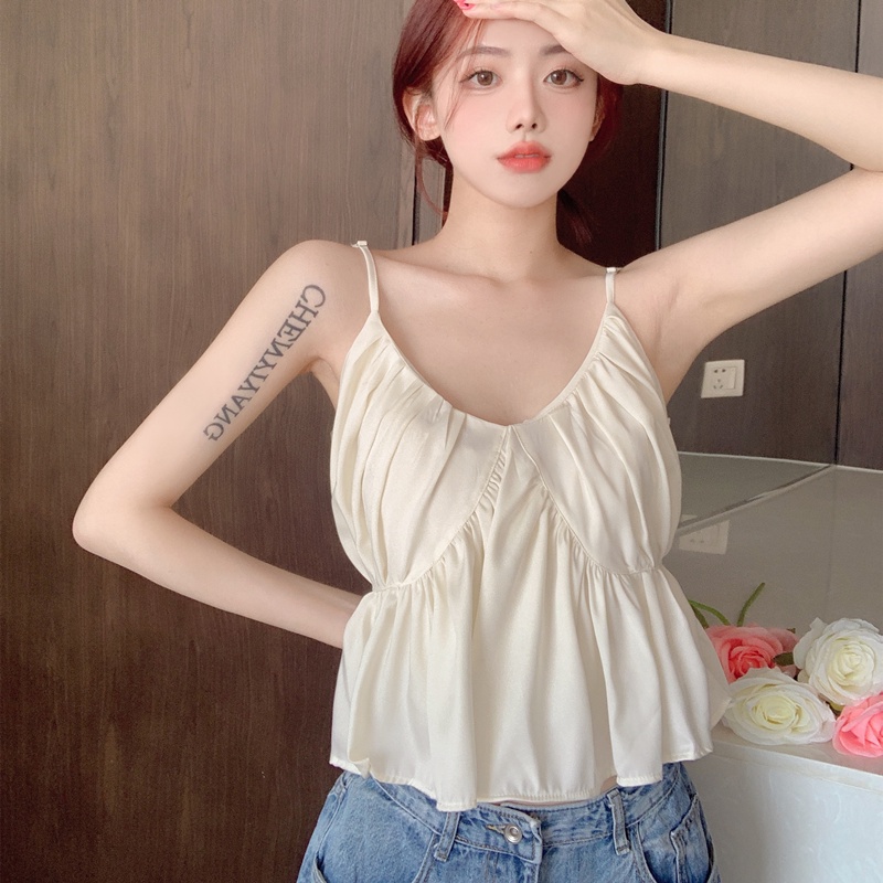 Áo Voan Hai Dây Cổ Chữ V Dáng Rộng Xinh Xắn Cho Nữ