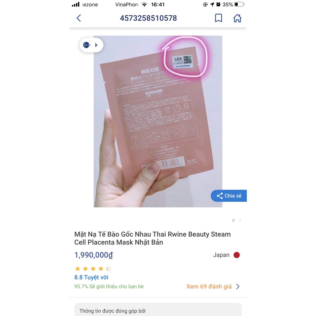 Mặt nạ tế bào gốc nhau thai Nhật Bản